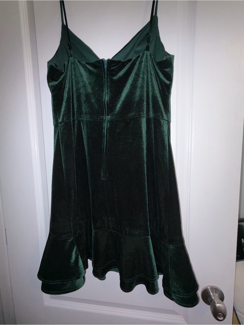 B Darlin Emerald Green Velvet Mini Dress with Spaghetti Straps